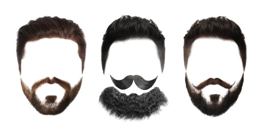 Image of Different hairstyles with beards and mustaches isolated on white, set