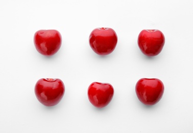 Sweet red cherries on white background