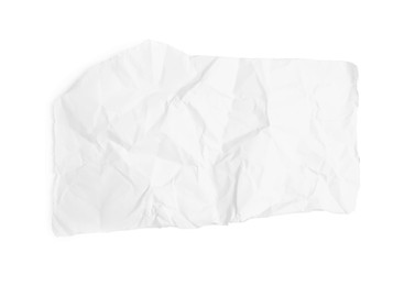 Piece of crumpled paper isolated on white, top view. Space for text