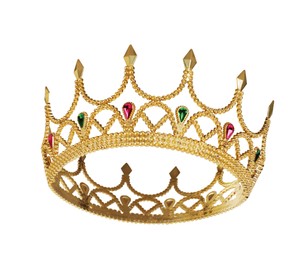 Beautiful gold crown with gems isolated on white
