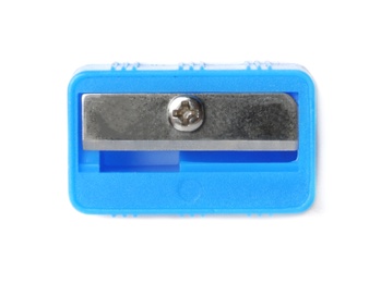 Colorful sharpener on white background. School stationery