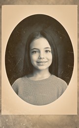 Old picture of  cute little girl. Portrait for family tree