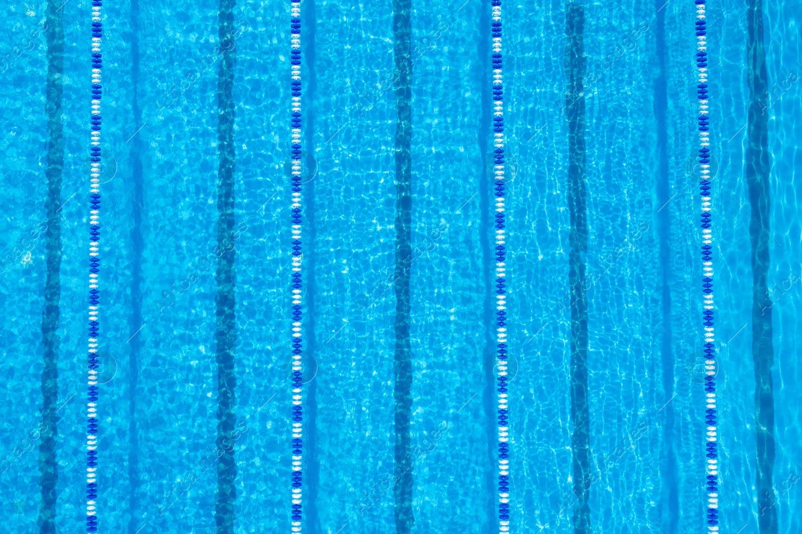 Image of Swimming pool with racing lane dividers, top view