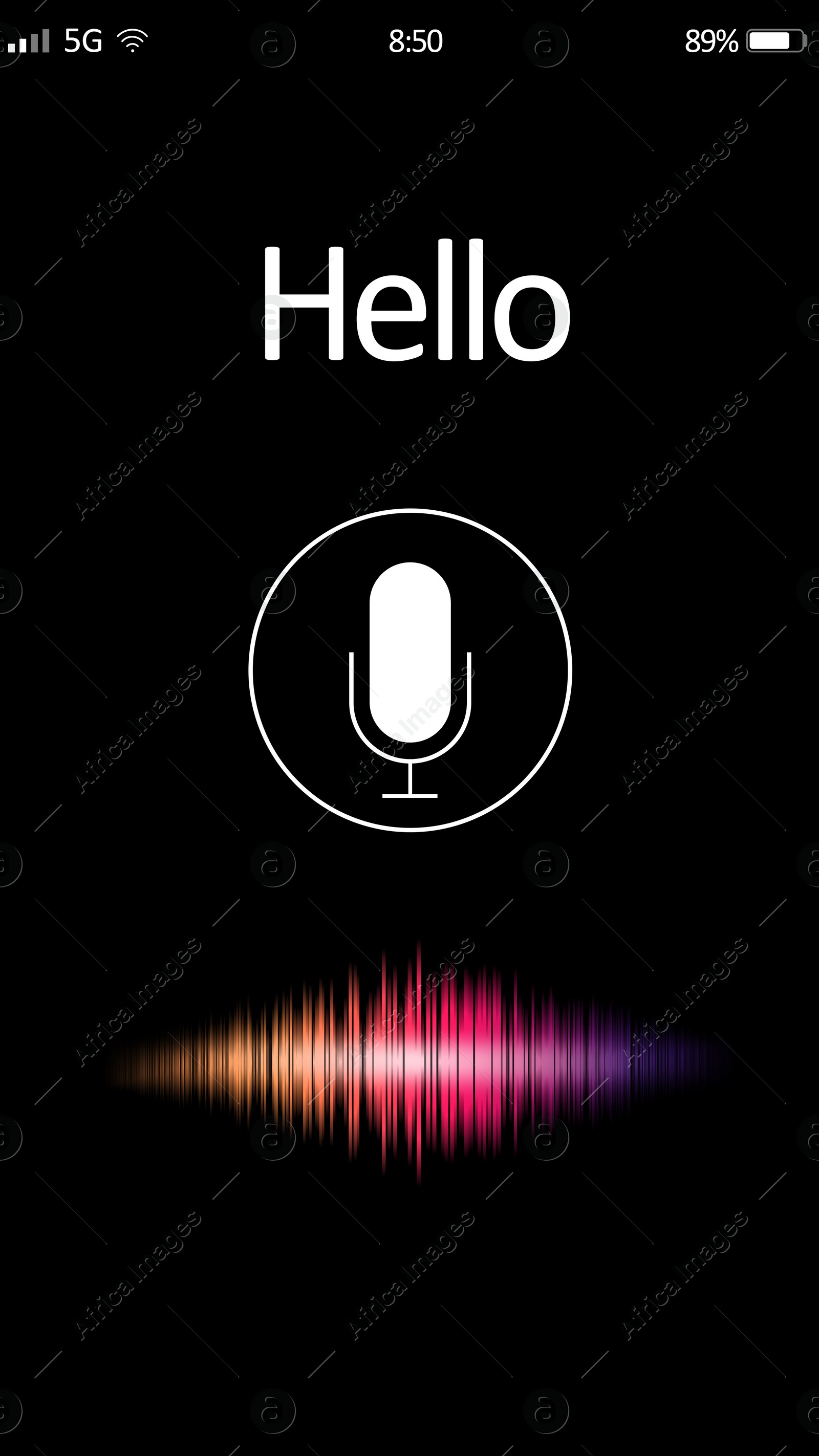 Illustration of Smartphone display with activated voice search app