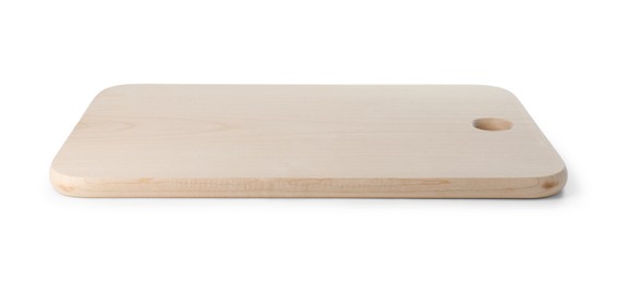 Photo of One wooden cutting board on white background