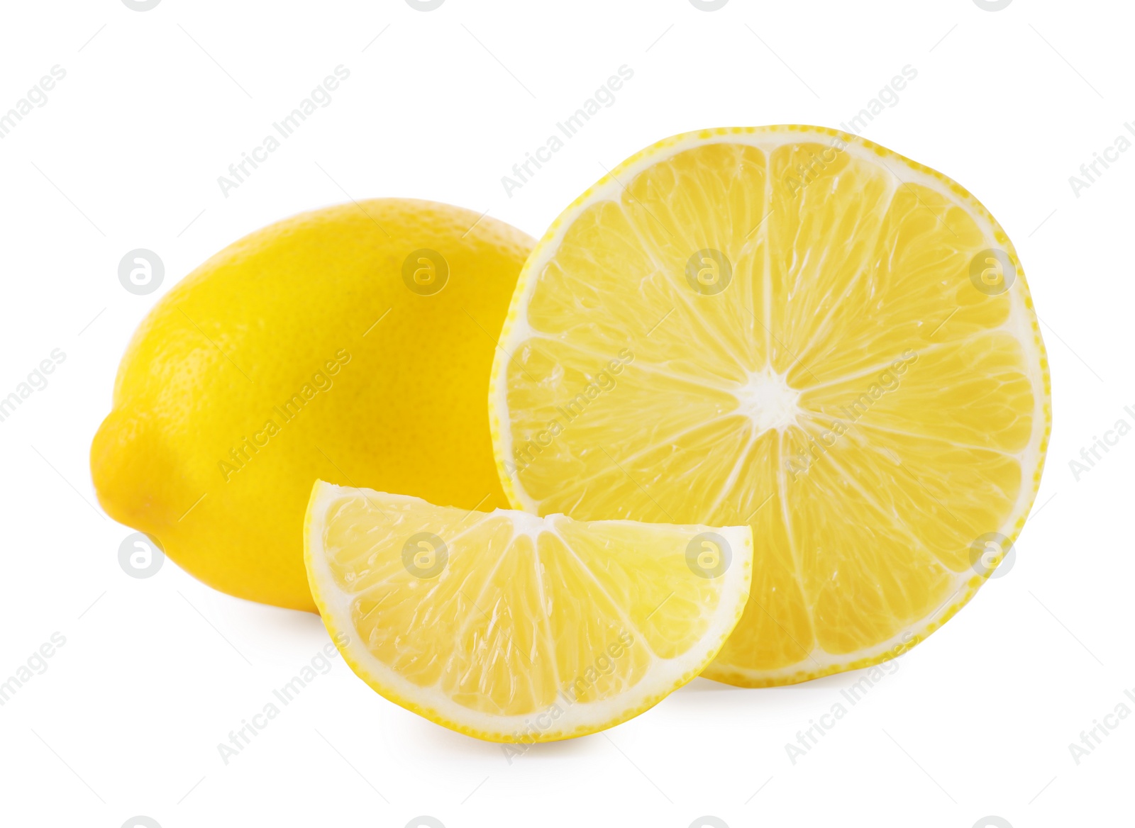 Photo of Fresh juicy lemons on white background. Citrus fruit