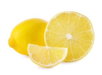 Fresh juicy lemons on white background. Citrus fruit