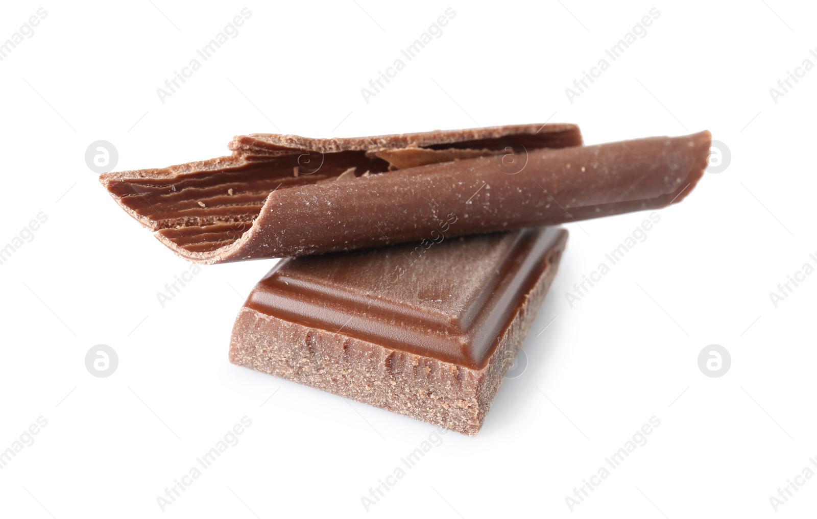 Photo of Chocolate curl and piece isolated on white