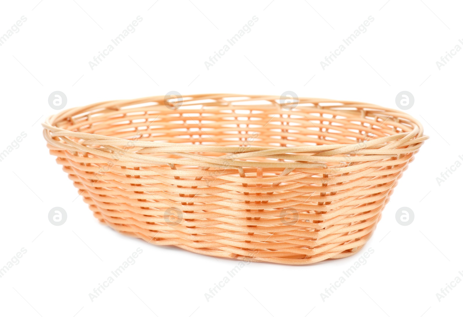 Photo of One empty wicker bread basket isolated on white