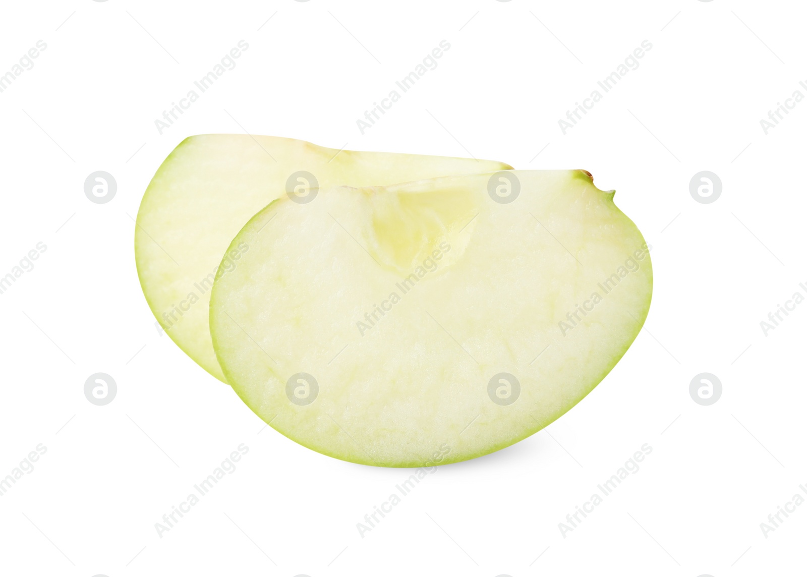 Slices of ripe green apple isolated on white Photo of Slices of ripe green apple isolated on white