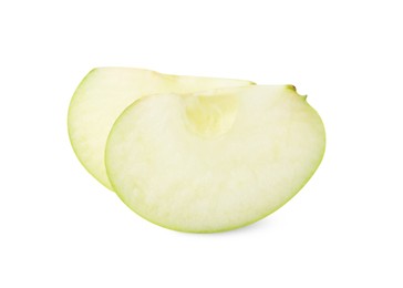 Photo of Slices of ripe green apple isolated on white