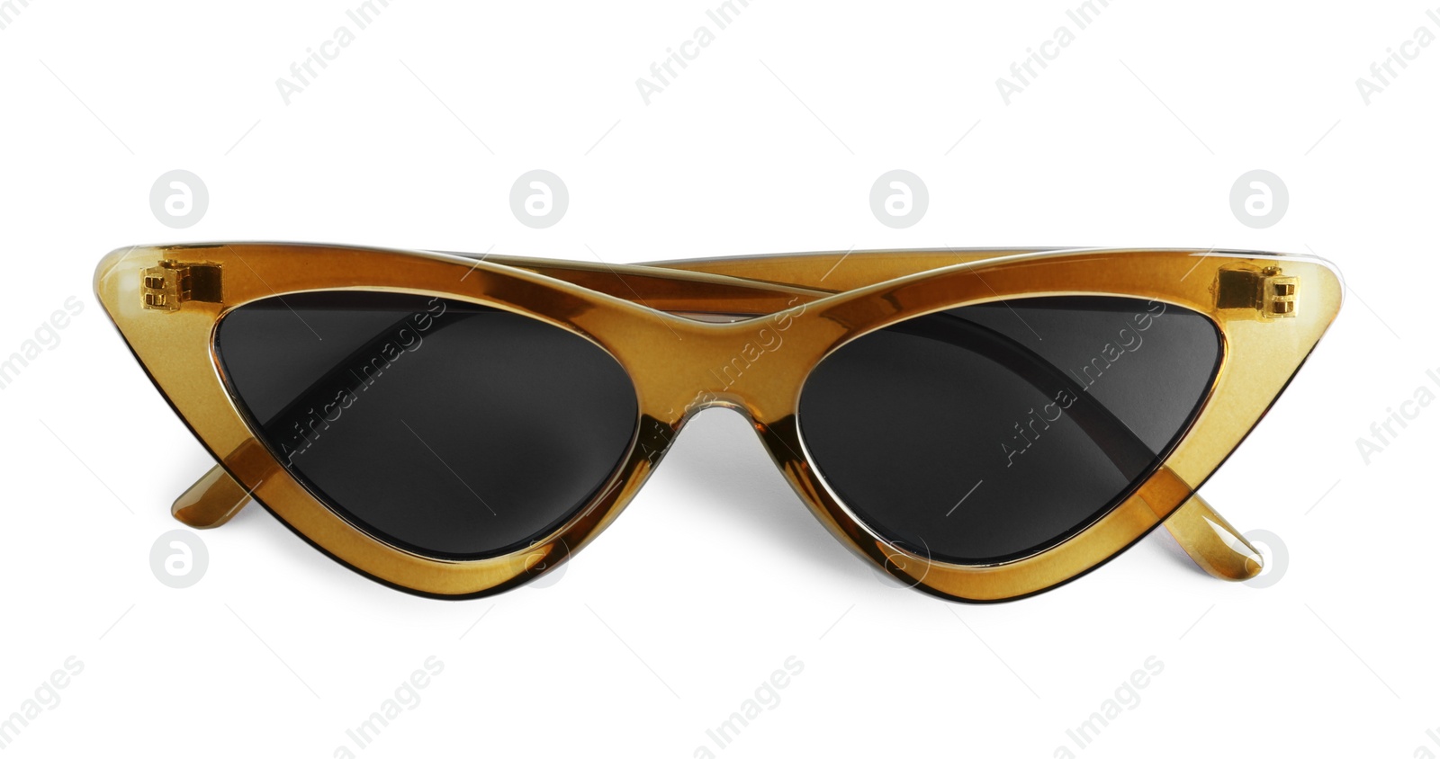 Photo of Stylish sunglasses on white background. Summer accessory