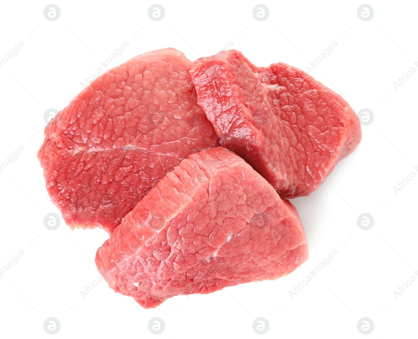 Photo of Raw meat on white background, top view