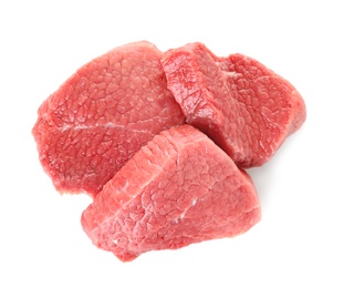 Photo of Raw meat on white background, top view