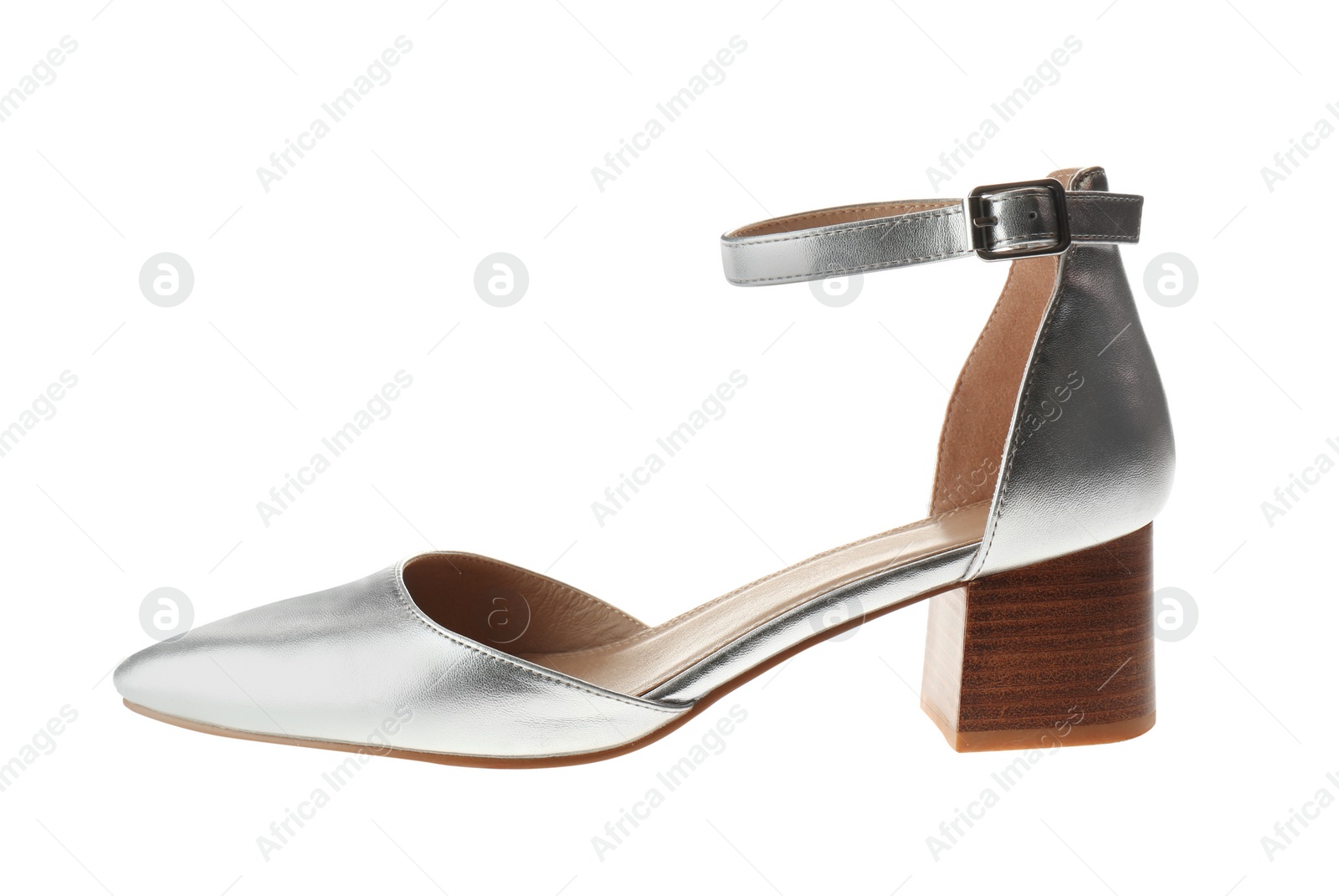 Photo of Stylish elegant shoe isolated on white. Trendy footwear