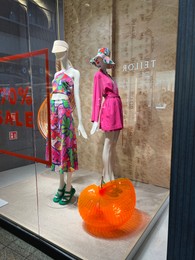 WARSAW, POLAND - JULY 17, 2022: Fashion store display with women clothes in shopping mall