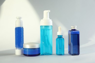 Photo of Set of luxury cosmetic products on white background