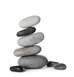 Photo of Stack of spa stones on white background