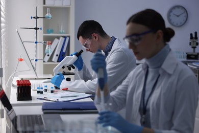 Scientists working with samples in laboratory. Medical research