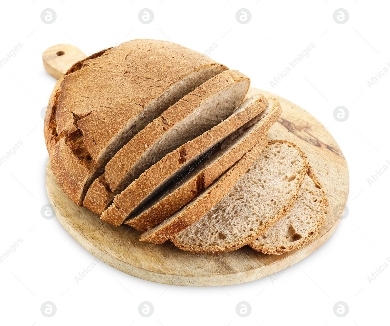 Freshly baked cut sourdough bread isolated on white Photo of Freshly baked cut sourdough bread isolated on white