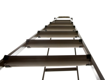 Photo of Metal stepladder isolated on white, low angle view