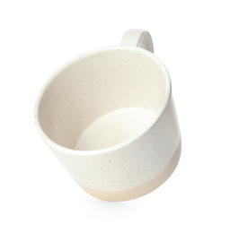 Photo of Clean empty ceramic cup isolated on white