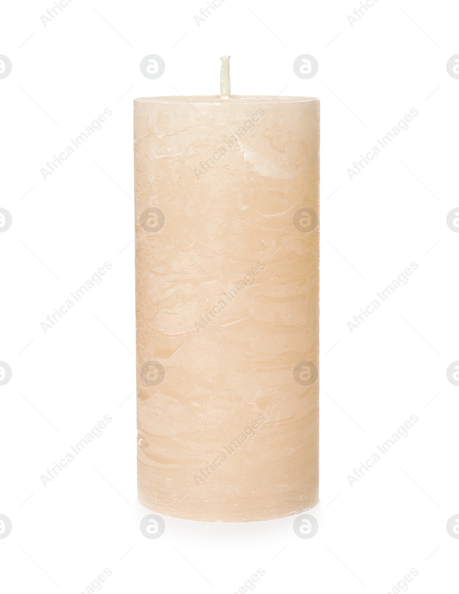 Photo of One color wax candle on white background