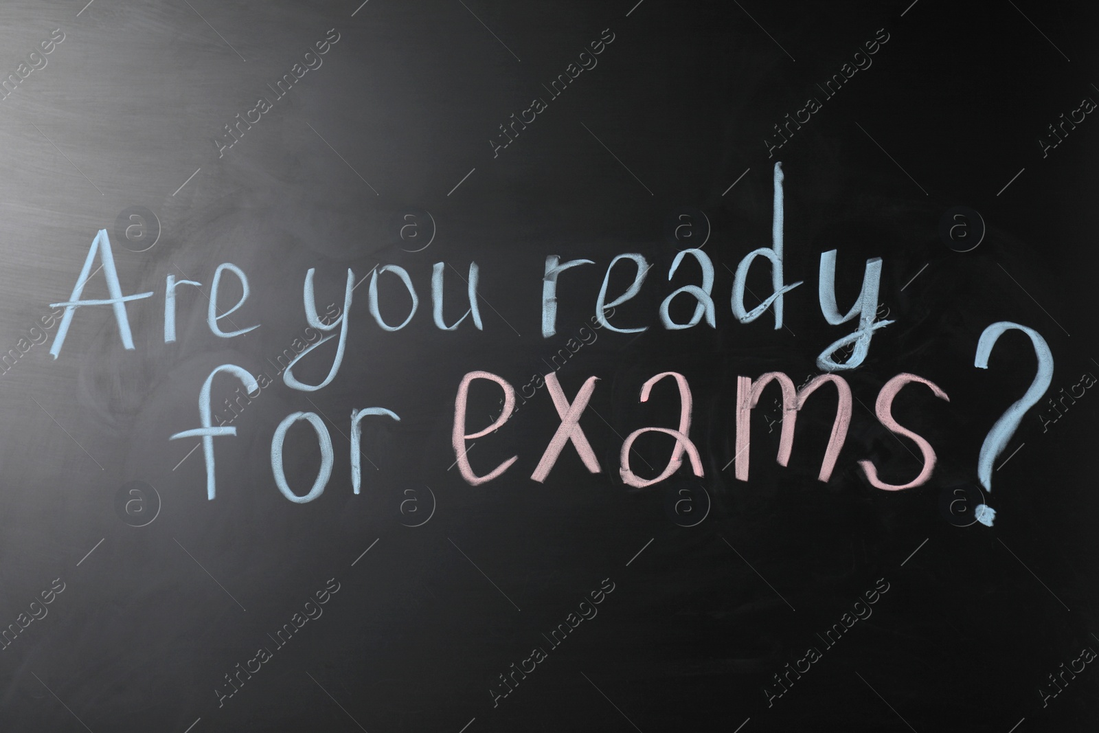 Photo of Blackboard with phrase Are You Ready For Exams as background