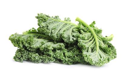 Photo of Fresh green kale leaves isolated on white