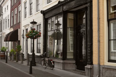 Picturesque view of city street with beautiful buildings