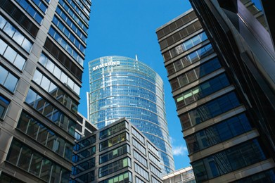 Photo of Warsaw, Poland - May 28, 2022: Beautiful Samsung building under bright sky