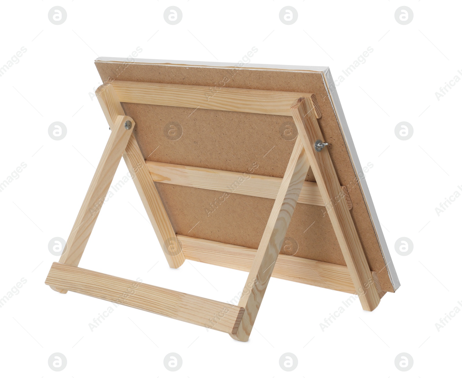 Photo of Empty wooden easel for painting isolated on white
