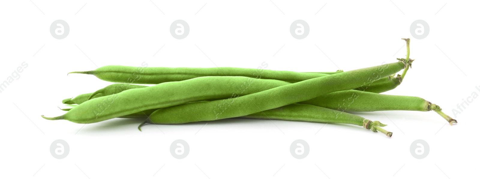 Photo of Delicious fresh green beans on white background