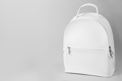Photo of Stylish leather urban backpack on white background