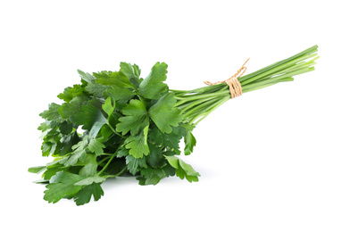 Photo of Bunch of fresh green parsley isolated on white