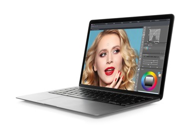 Image of Laptop with photo editor application isolated on white