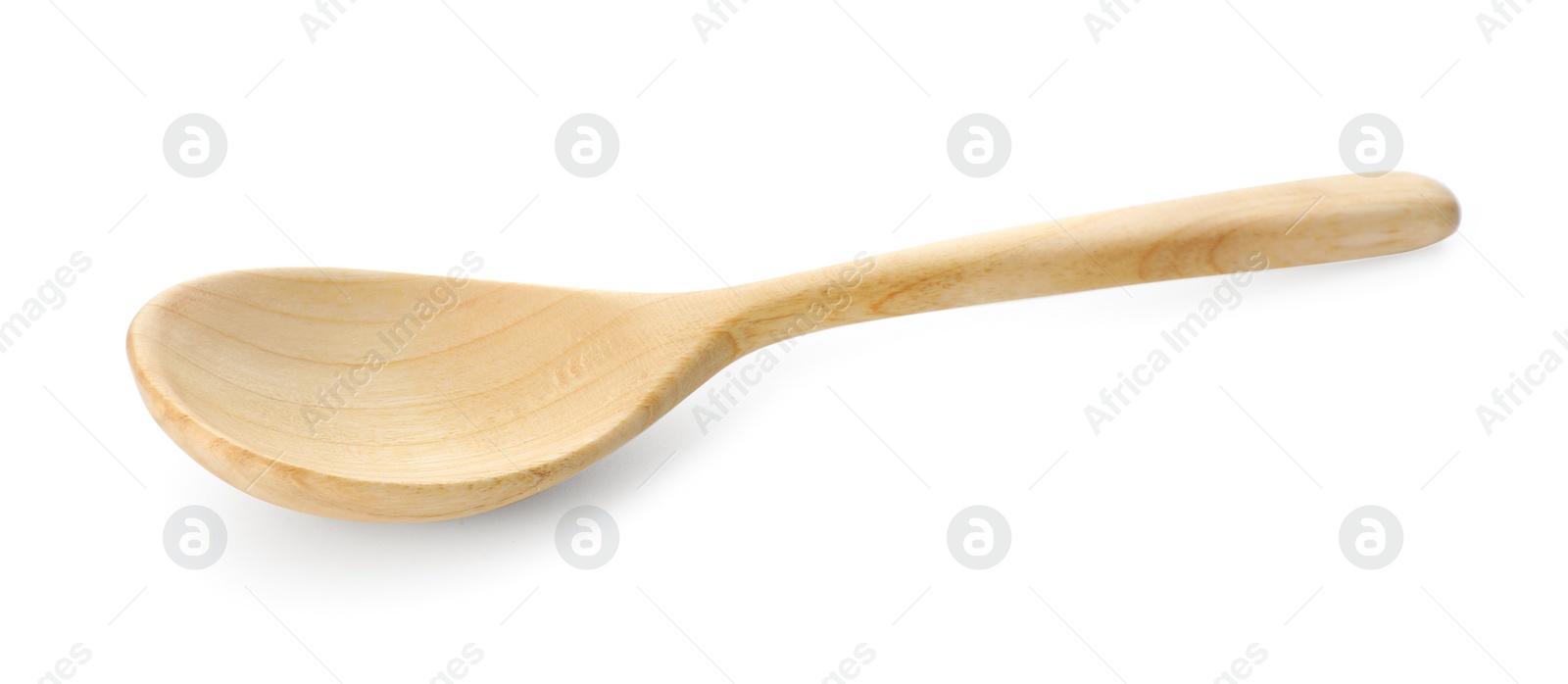 Photo of One empty wooden spoon isolated on white