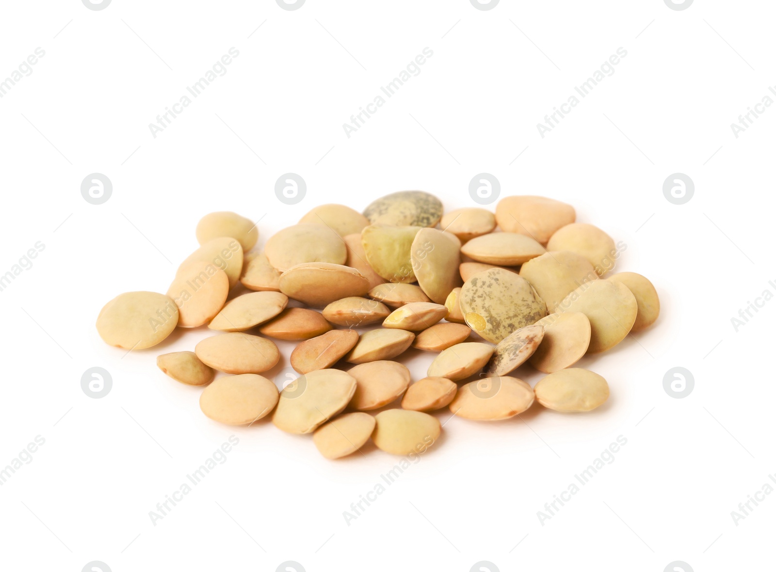 Photo of Pile of raw lentils on white background. Vegetable planting