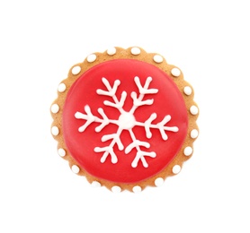 Photo of Tasty homemade Christmas cookie on white background