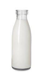 Bottle of tasty milk isolated on white