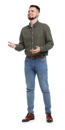 Photo of Man in shirt and jeans on white background