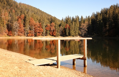 Photo of Beautiful mountain landscape with forest near water