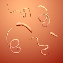 Illustration of  helminths on color background. Parasites in human body