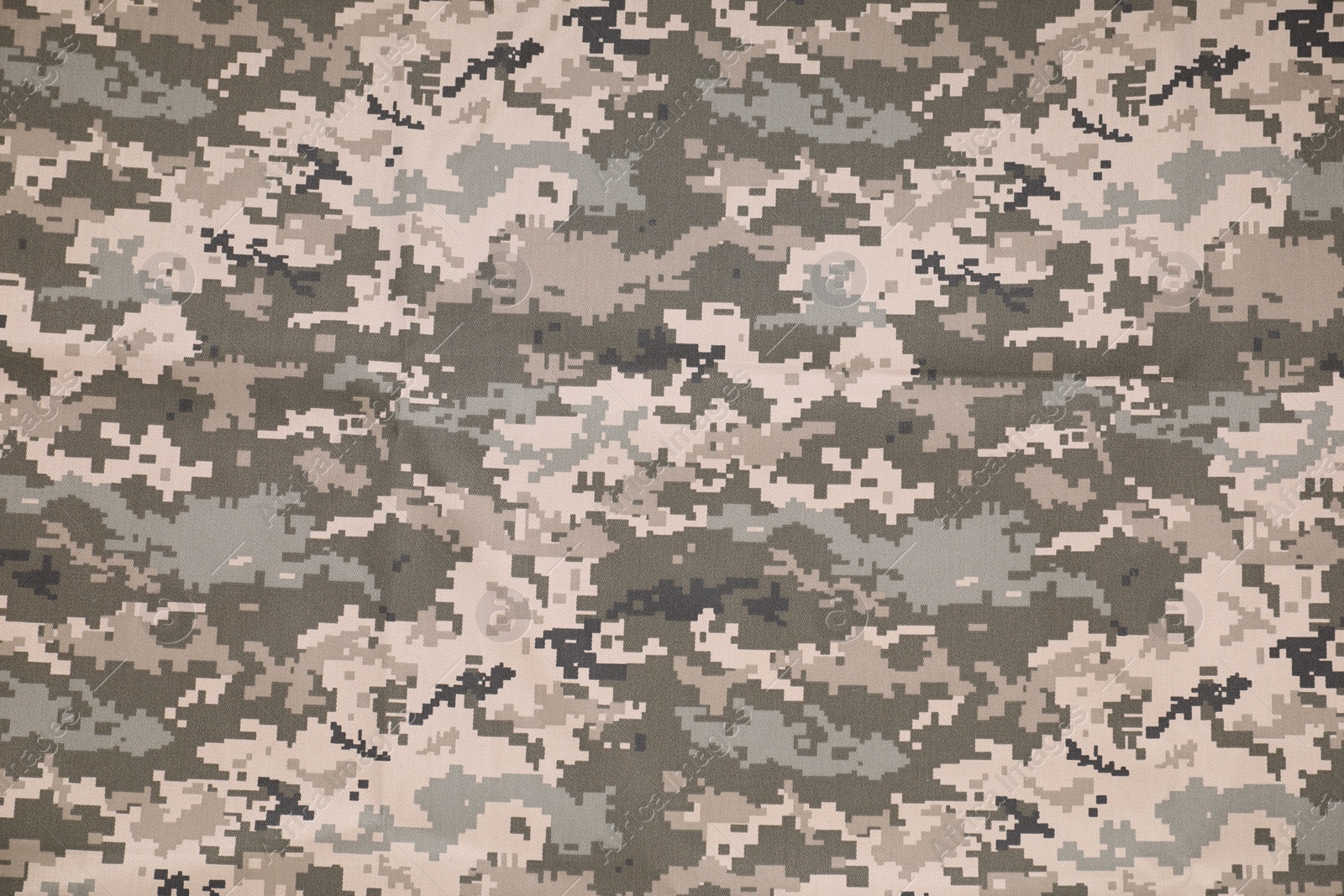 Photo of Texture of camouflage fabric as background, top view