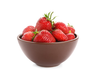 Ripe strawberries in bowl isolated on white