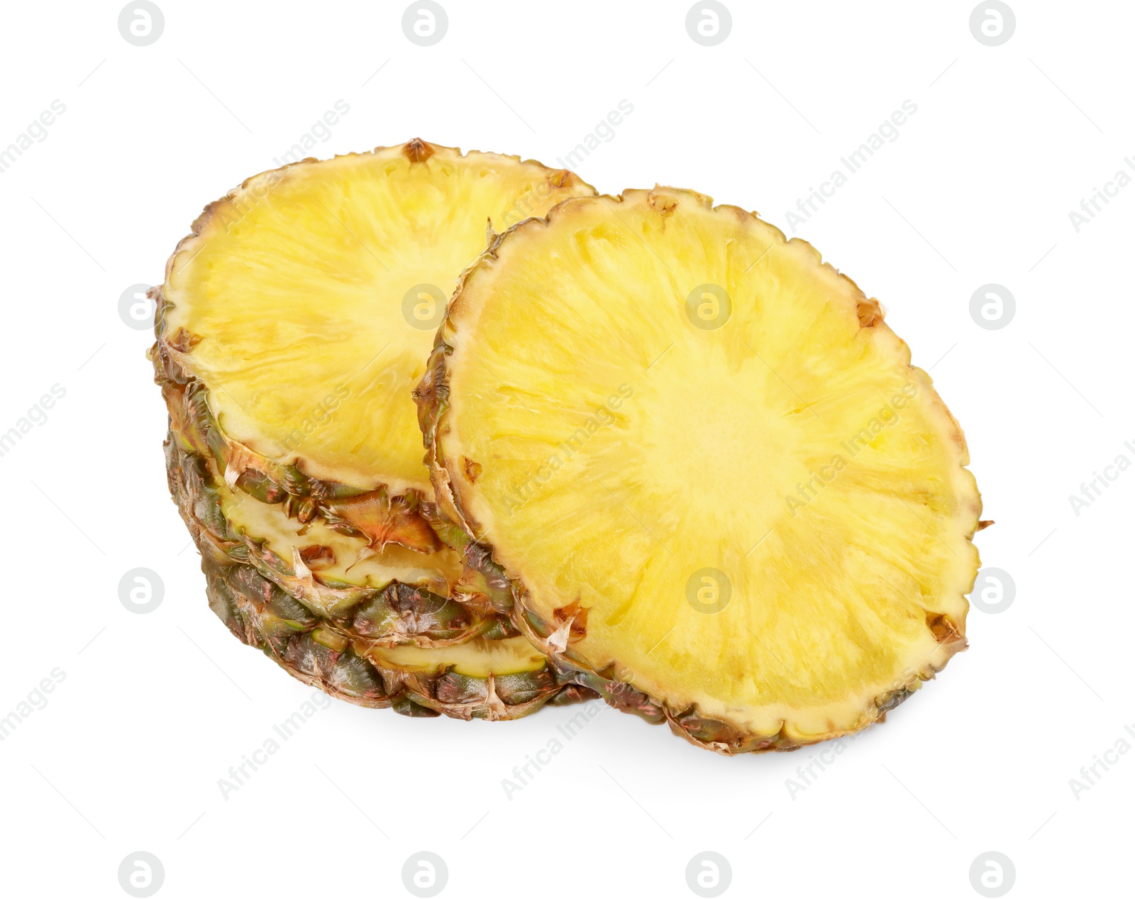 Photo of Slices of tasty ripe pineapple isolated on white