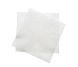 Clean paper tissues on white background, top view