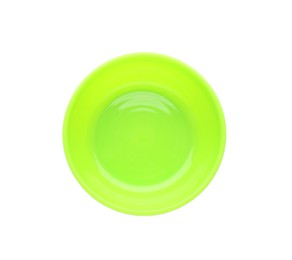 Plastic plate isolated on white, top view. Serving baby food