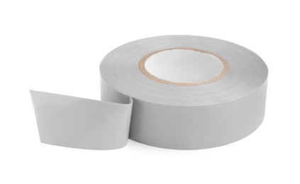 Photo of Grey insulating tape isolated on white. Electrician's supply