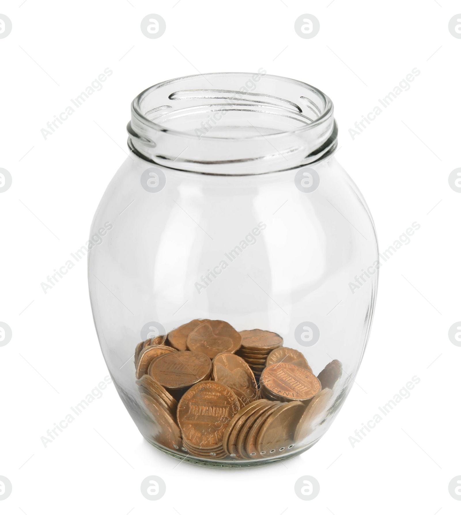 Photo of Glass jar with coins isolated on white